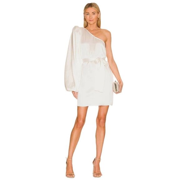 SELMACILEK One Sleeve Mini Dress in Ecru XSmall New Womens Satin Cocktail - Picture 1 of 15